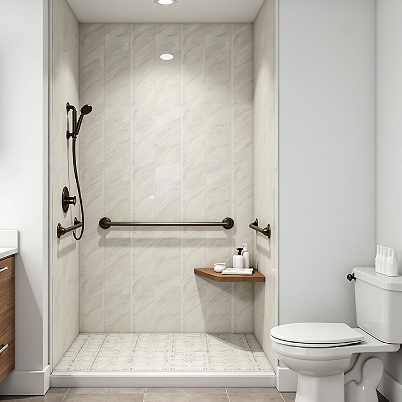 A modern accessible curbless bathroom