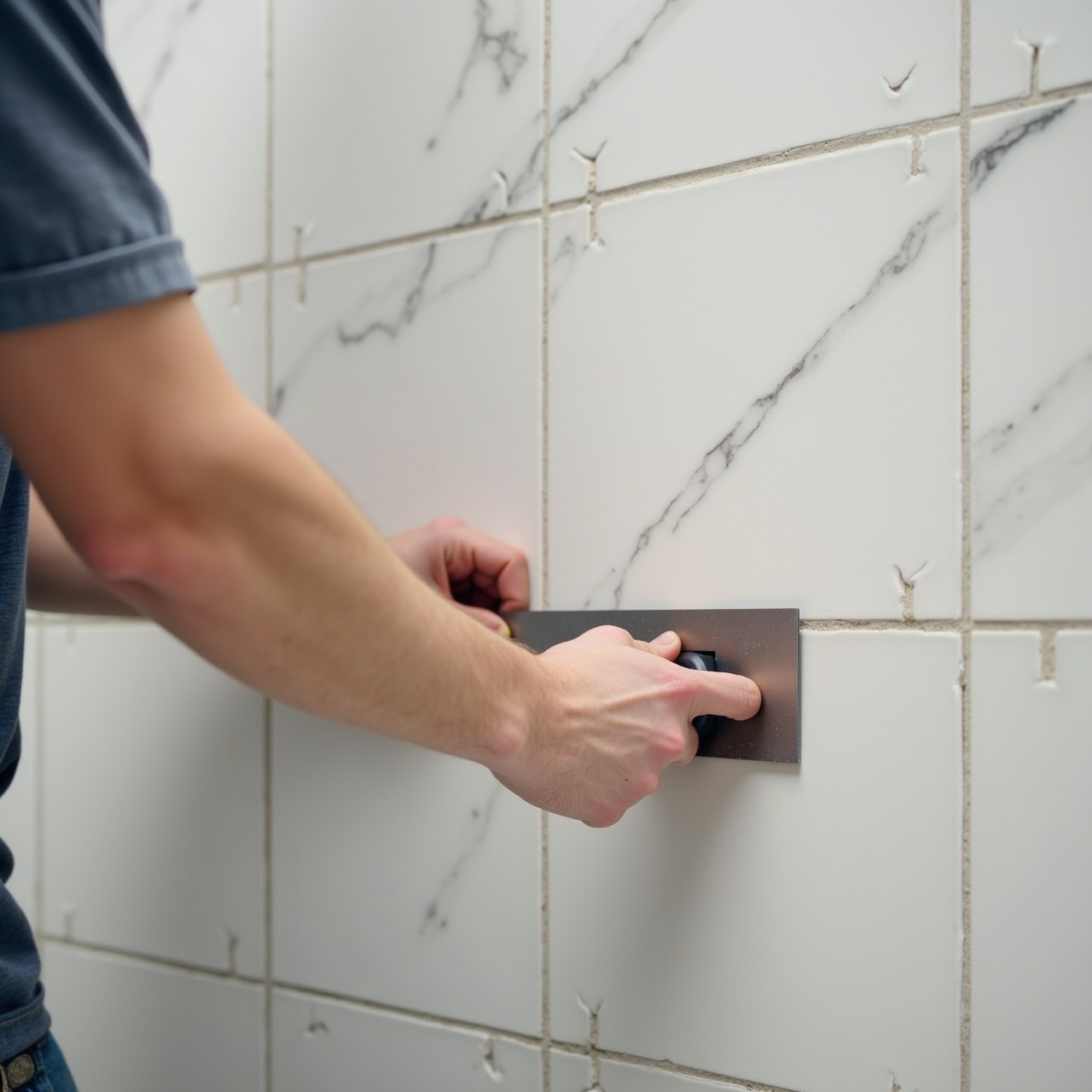 Tile work during a tub-to-shower conversion